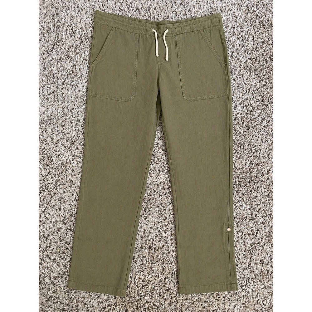 Cloth & Stone Womens Small Olive Green Linen Blend Roll Tab Drawstring Pants